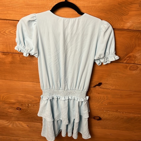 Amanda Uprichard New York Velma Dress‎ XS Ice Blue mini ruffled surplice front - Picture 7 of 8
